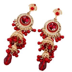 3/$39-Red Rhinestone Gold Chandelier long dangle fashion earrings Contemporary